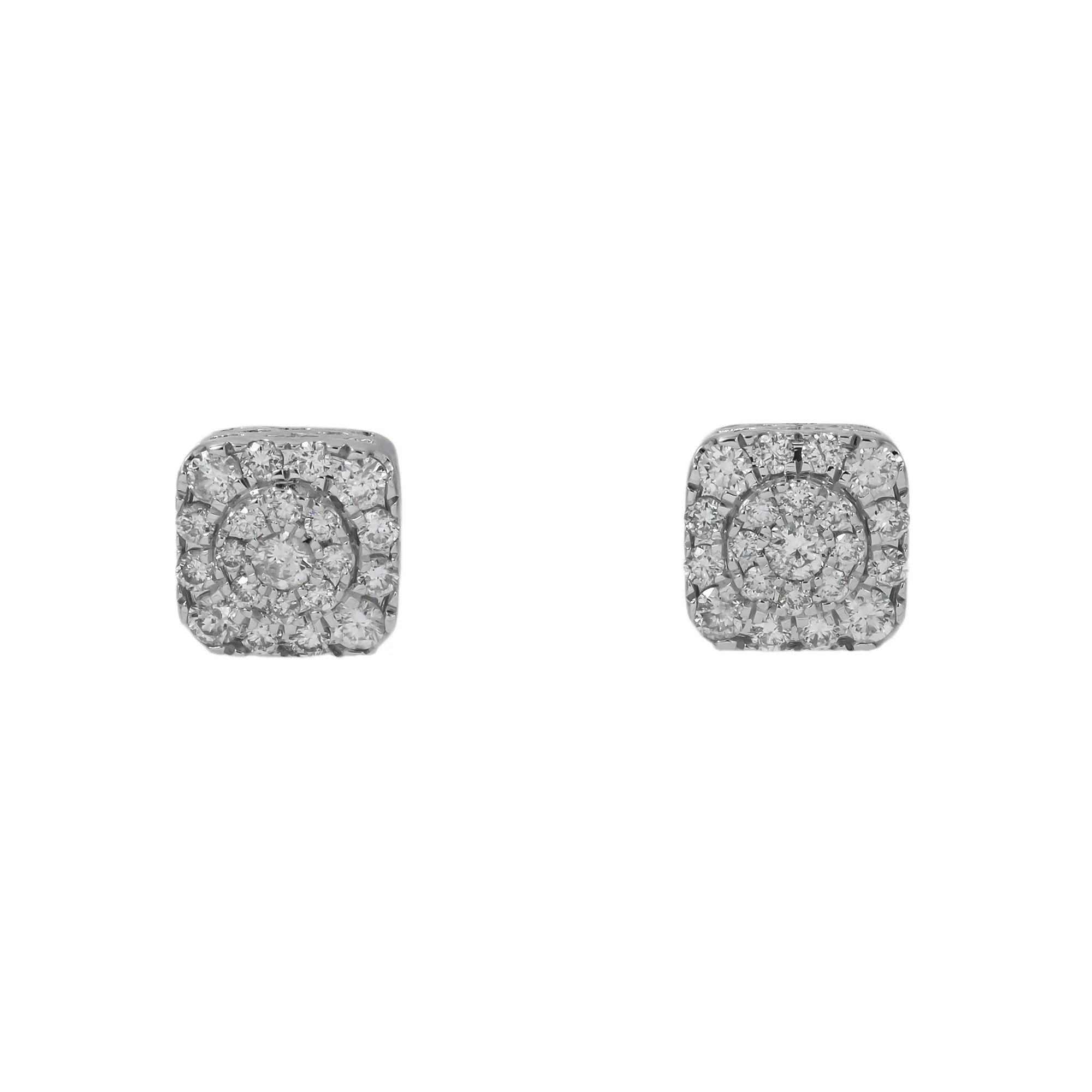 10K GOLD ROUND DIAMOND CLUSTER SQUARE SHAPE EARRINGS 1.02 CTW