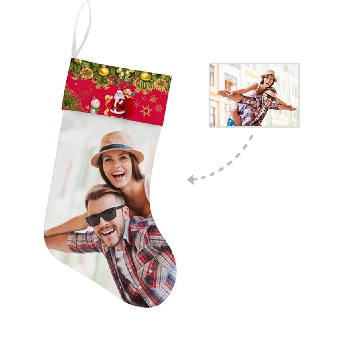 17.52in(L) Super Size-Custom Photo Couple Christmas Stocking