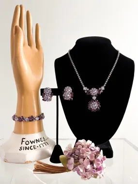 1950's Trifari Amethyst Rhinestone Necklace Bracelet and Earrings Parure