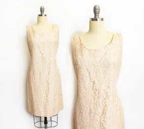 1960s Dress Champagne Lace Shift Sleeveless S