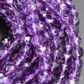 AAA Gem Quality Geometric Double Heart Diamond Cut Genuine 100% Natural Amethyst Faceted 8mm 10mm Round Beads Nugget Purple Gemstone 16" Strand