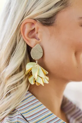 All For Fun Gold Leather Flower Earring