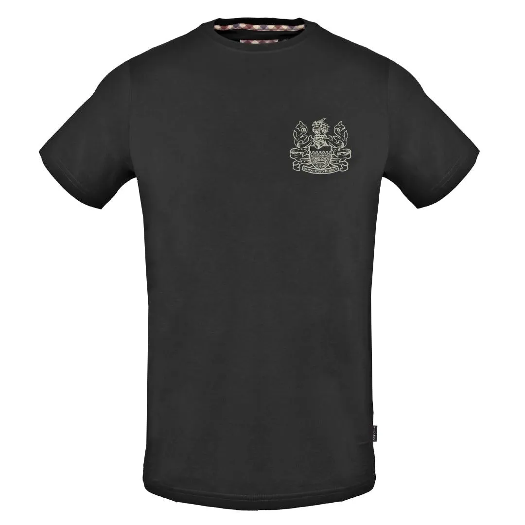 Aquascutum Stitched Aldis Logo Black T Shirt