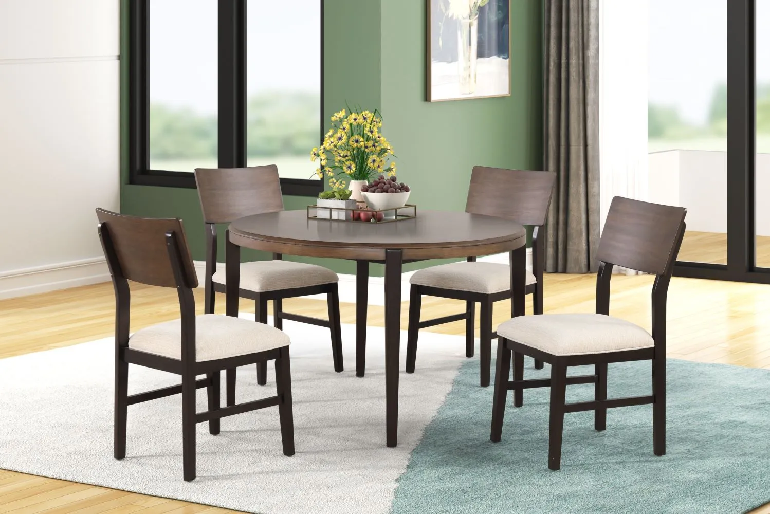 Arabella 5-Piece Round Dining Set - Black, Brown