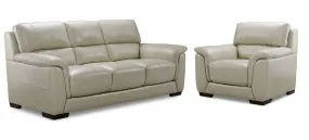 Avalon Leather Sofa and Chair Set - Oyster Grey Cream