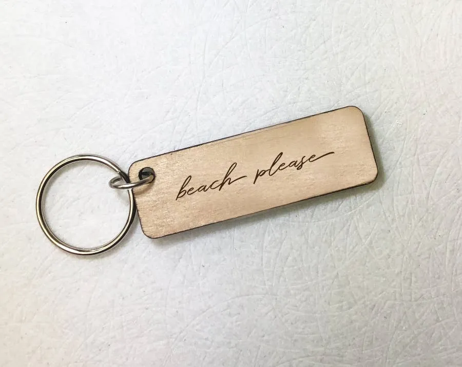 Beach Please Wooden Keychain