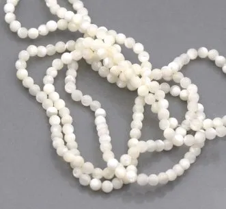 Bead round natural white shell 4mm, hole 0.8mm strand (1)