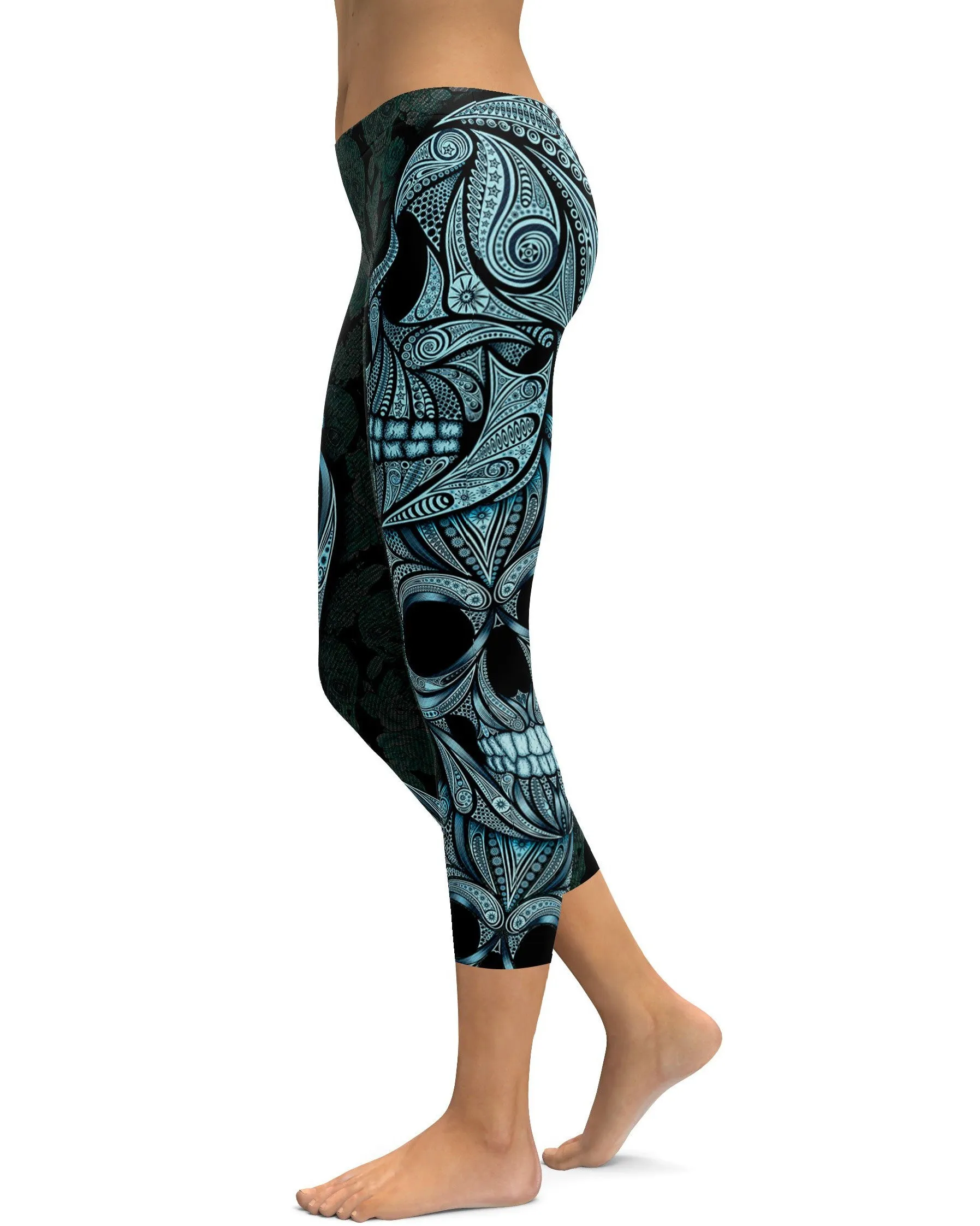 Blue Ornamental Skull Capris