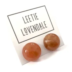 Carnelian & Gold Metallic Marbled Retro Button Studs