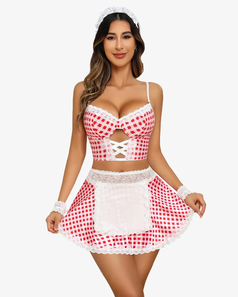 Contrast Lace Maid Costume Set (5 Pcs)