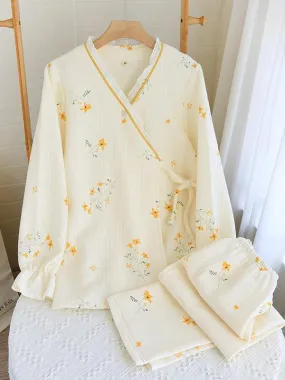 Cotton 2Pcs Lily Flower Robe Set