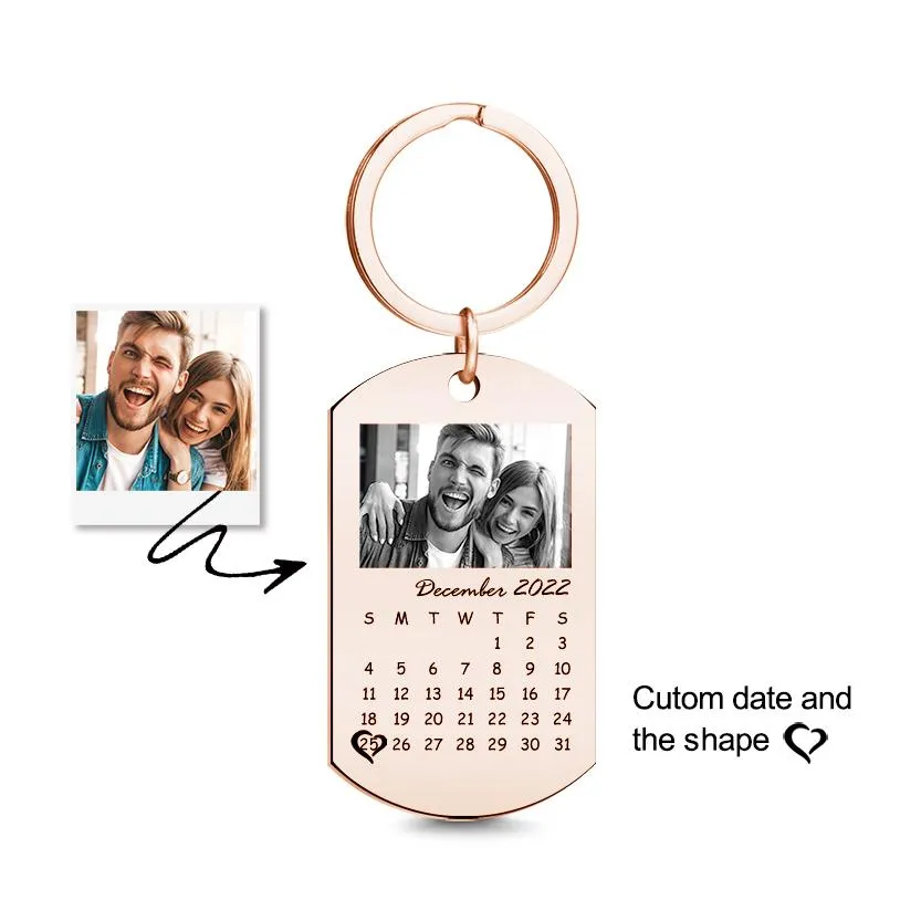 Custom Black Filter Classic Photo Calendar Keychain Unique Design Gift For Him