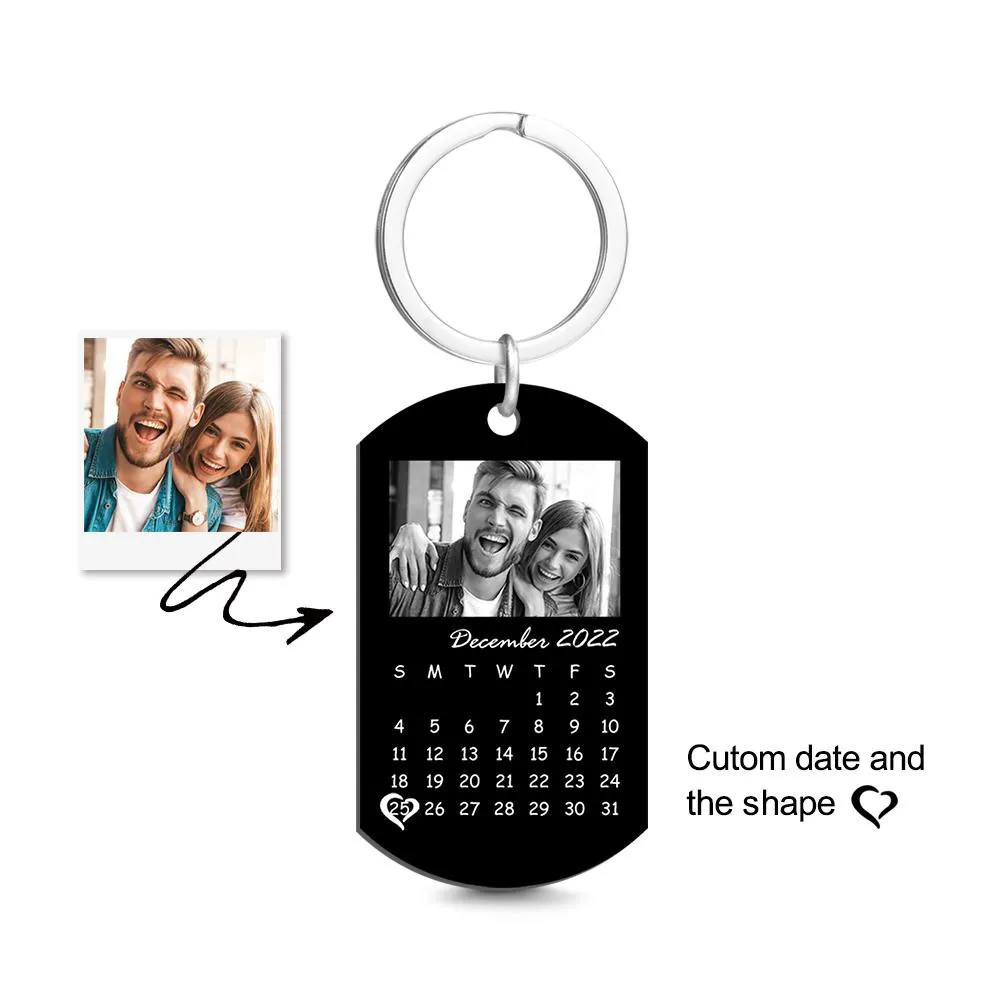 Custom Black Filter Classic Photo Calendar Keychain Unique Design Gift For Him