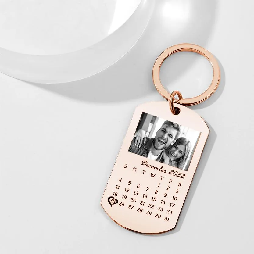 Custom Black Filter Classic Photo Calendar Keychain Unique Design Gift For Him