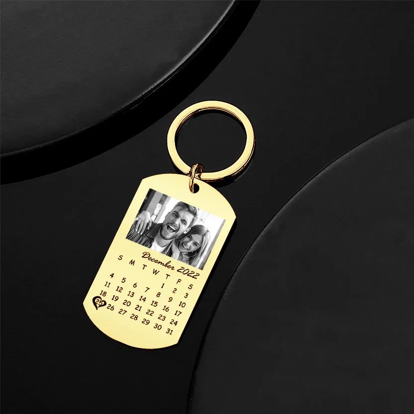 Custom Black Filter Classic Photo Calendar Keychain Unique Design Gift For Him