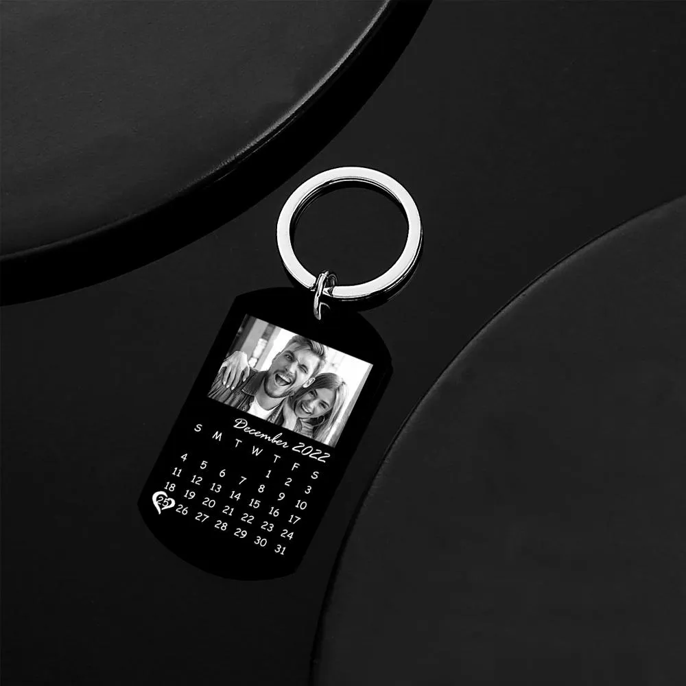 Custom Black Filter Classic Photo Calendar Keychain Unique Design Gift For Him