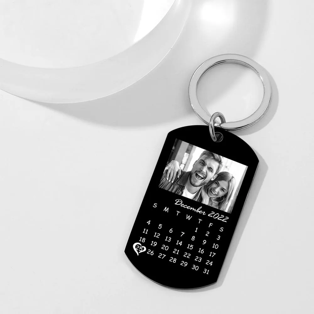 Custom Black Filter Classic Photo Calendar Keychain Unique Design Gift For Him