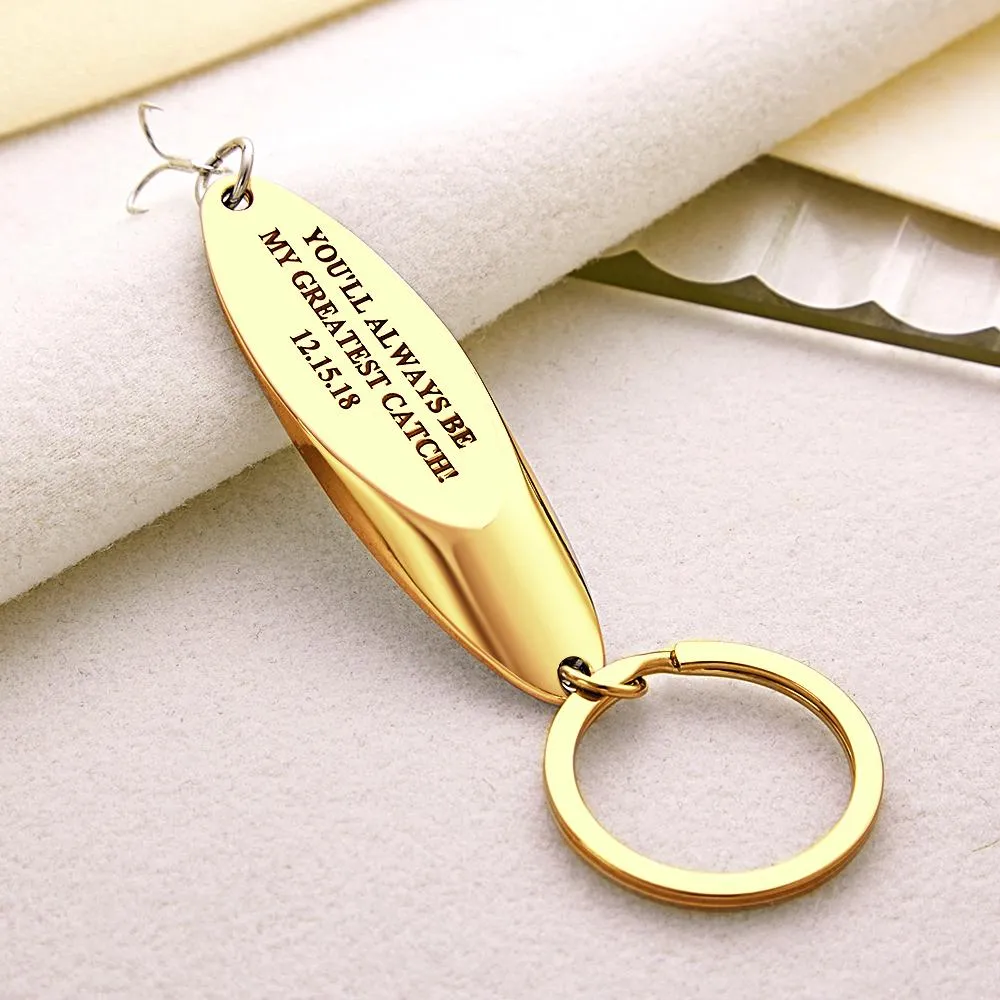 Custom Engraved Keychain Fish Hook Gifts for Him