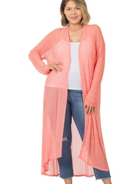 Dana Plus Size Mesh Cardigan in Coral