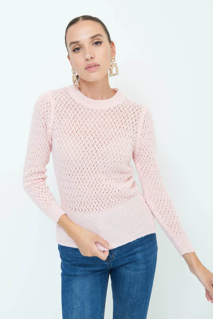 Delicate pointelle knit sweater wholesale