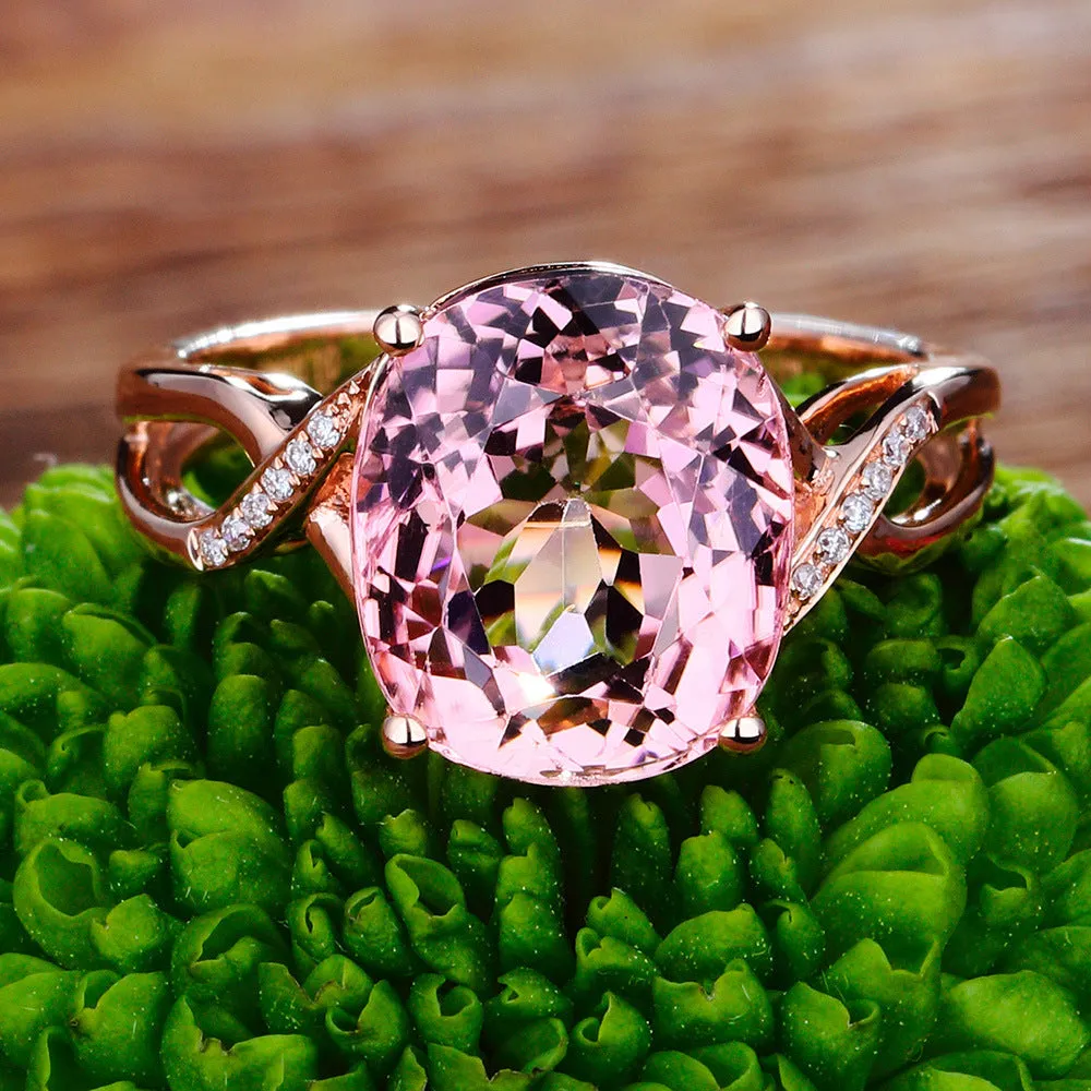 European-American Fashion Tourmaline Engagement Ring - Powder Crystal with Zircon Inlay