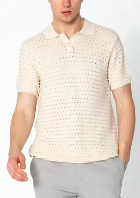 Eyelet Short Sleeve Polo Tee - Beige