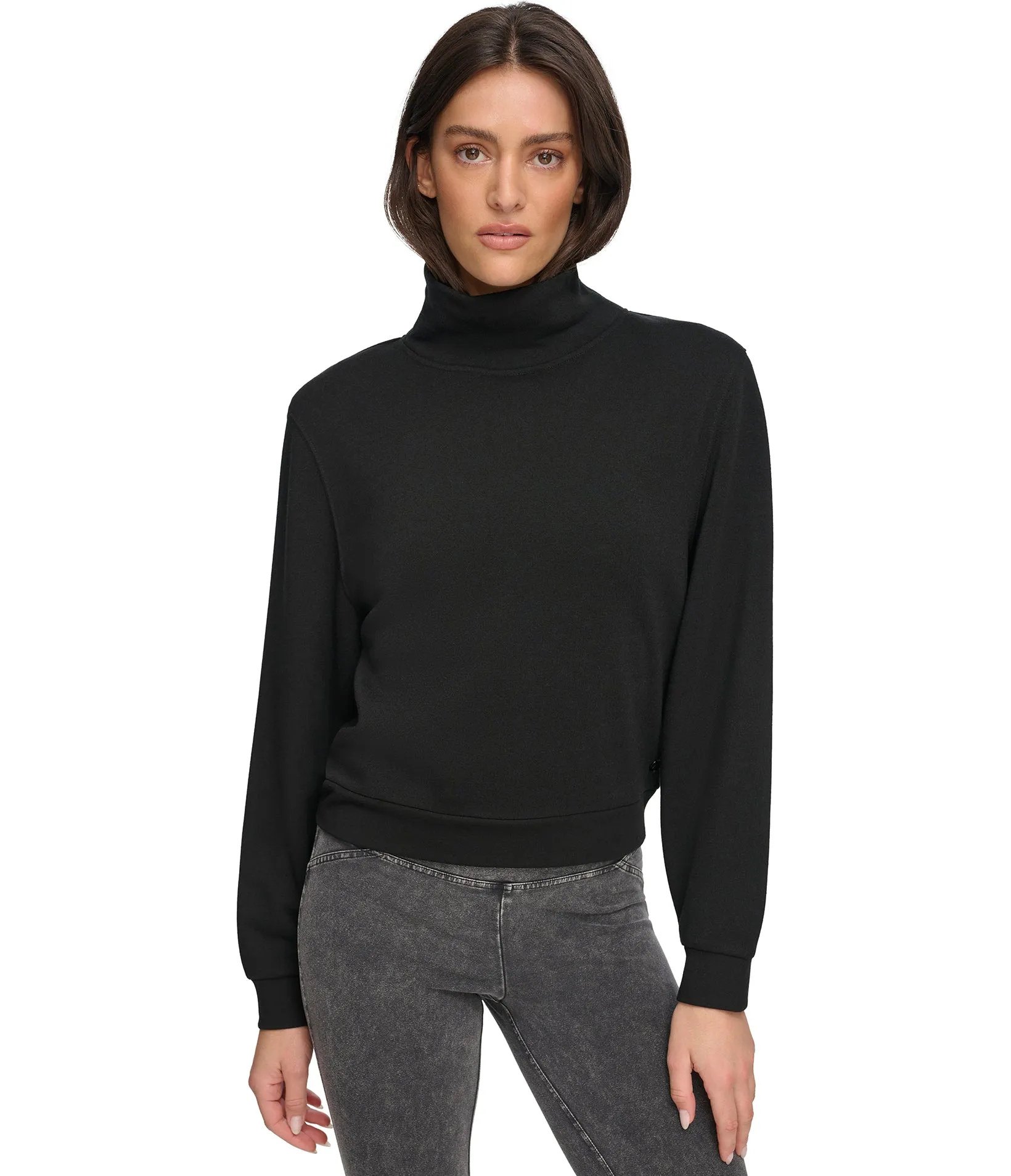 Fleece Turtleneck Pullover with Balloon Sleeve