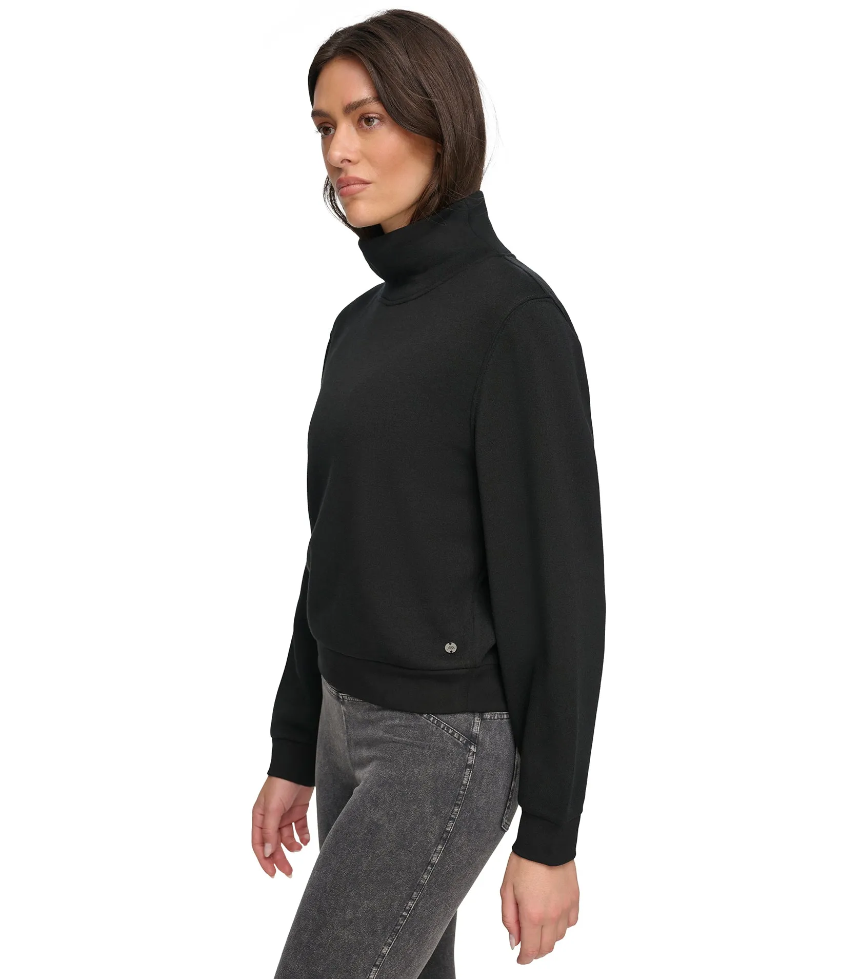 Fleece Turtleneck Pullover with Balloon Sleeve