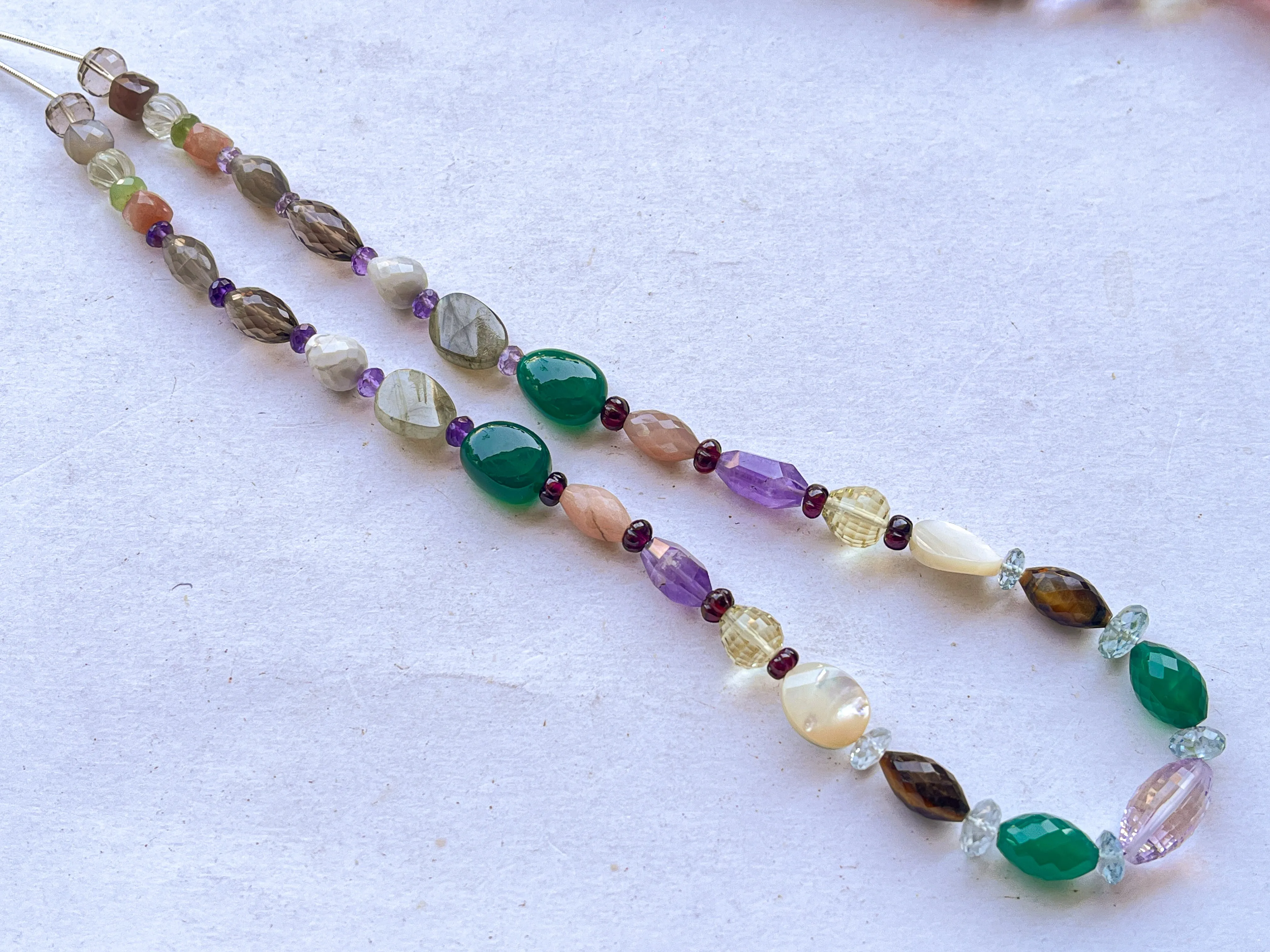 Fusion of Mix Gemstones (All Natural) with various Shapes & Designs in Pair all in One Strand, Gemstone Necklace SET1-10