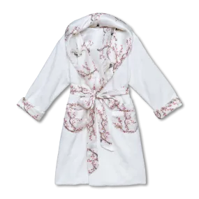 GAIA - GIRLS TERRY DRESSING GOWN IVORY BIRDS WITH SILK LINING