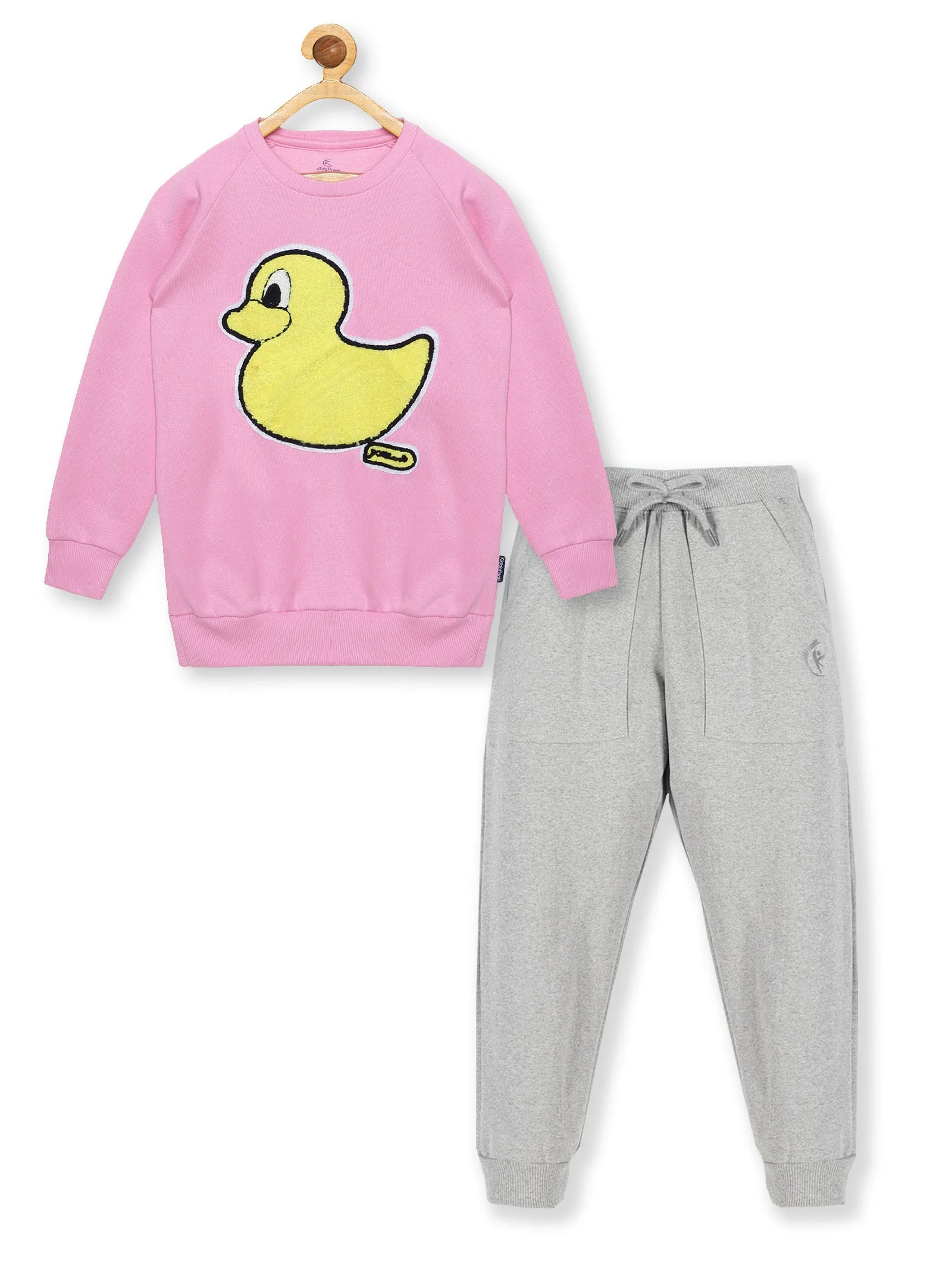 Girl's Round Neck Sweatshirt & Solid Fleece Track Pant Set