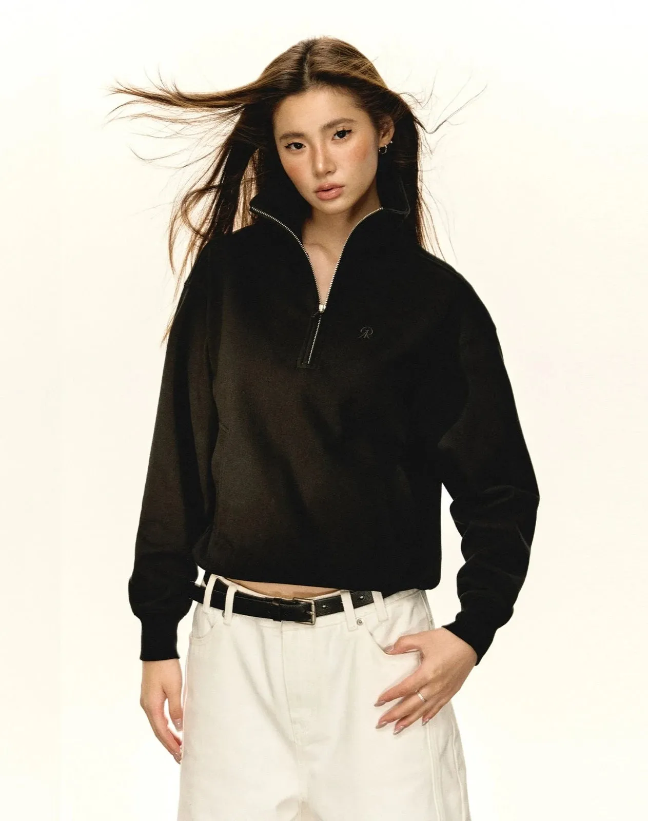 Half-Zip Collared Lightweight Sweatshirt Pullover