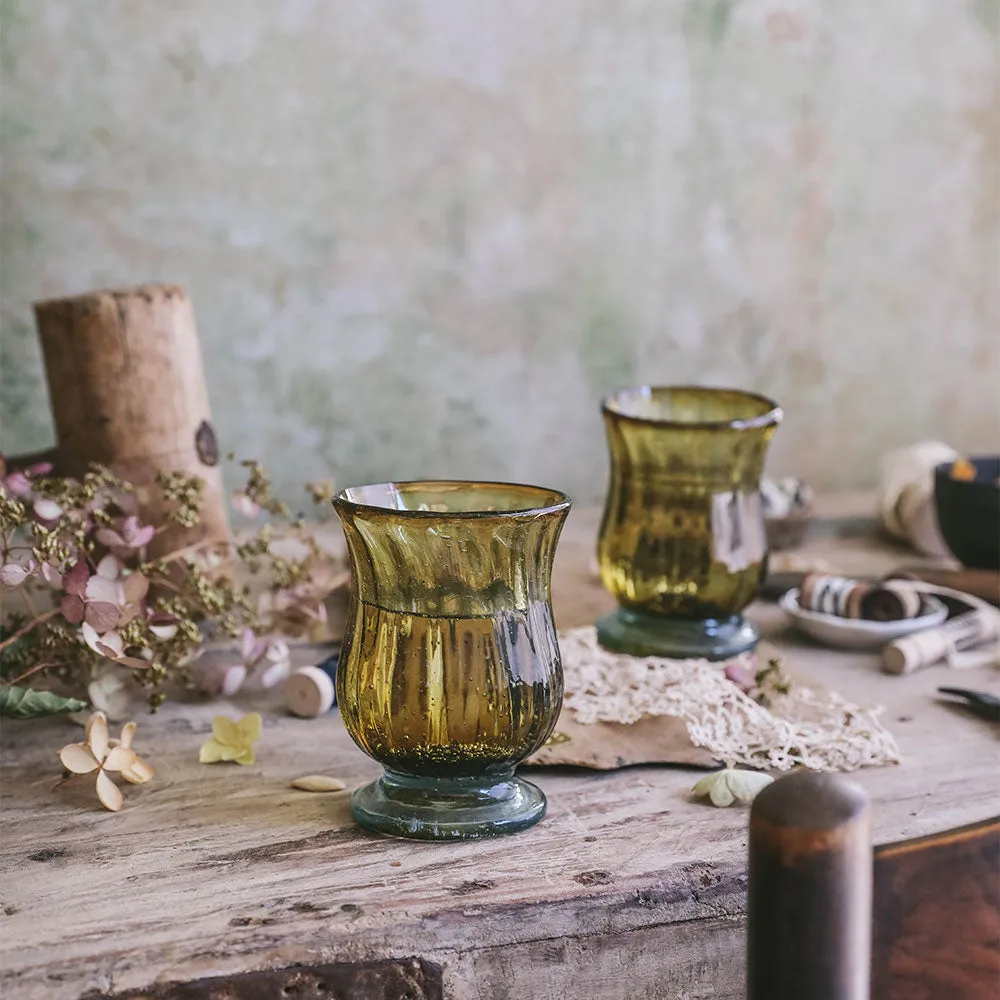 Handblown Footed Fluted Glassware - Amber