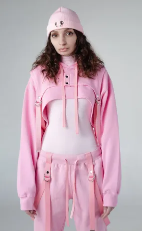 layered crop harness hoodie