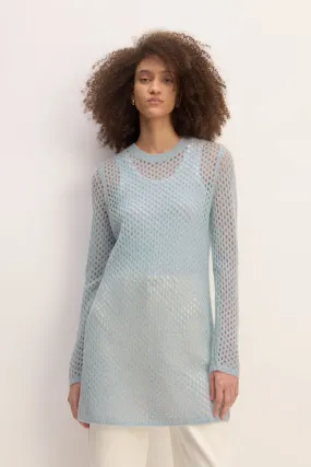 LIGHT BLUE MESH KNIT LONG JUMPER