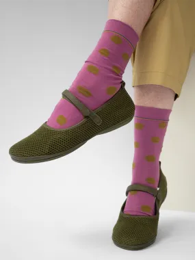 Mauve Pink and Ochre Dots Socks