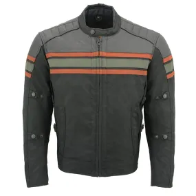 Mens Combo Leather & Textile Armored Racing Stripe Jacket