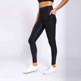 Metallic Foil Highwaisted Leggings With Side Pockets