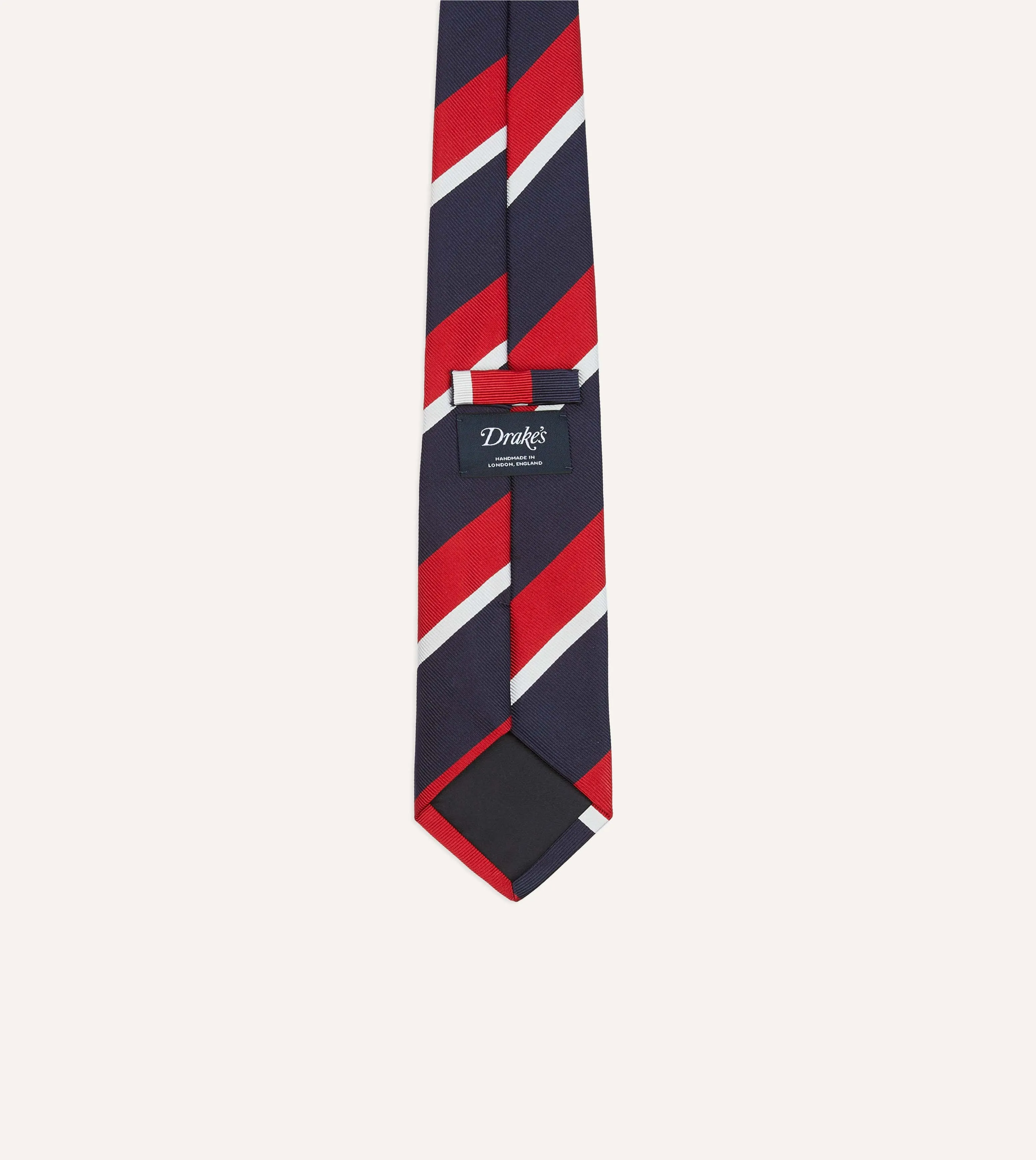 Navy, Red and White Double Broad Stripe Mogador Silk Tipped Tie