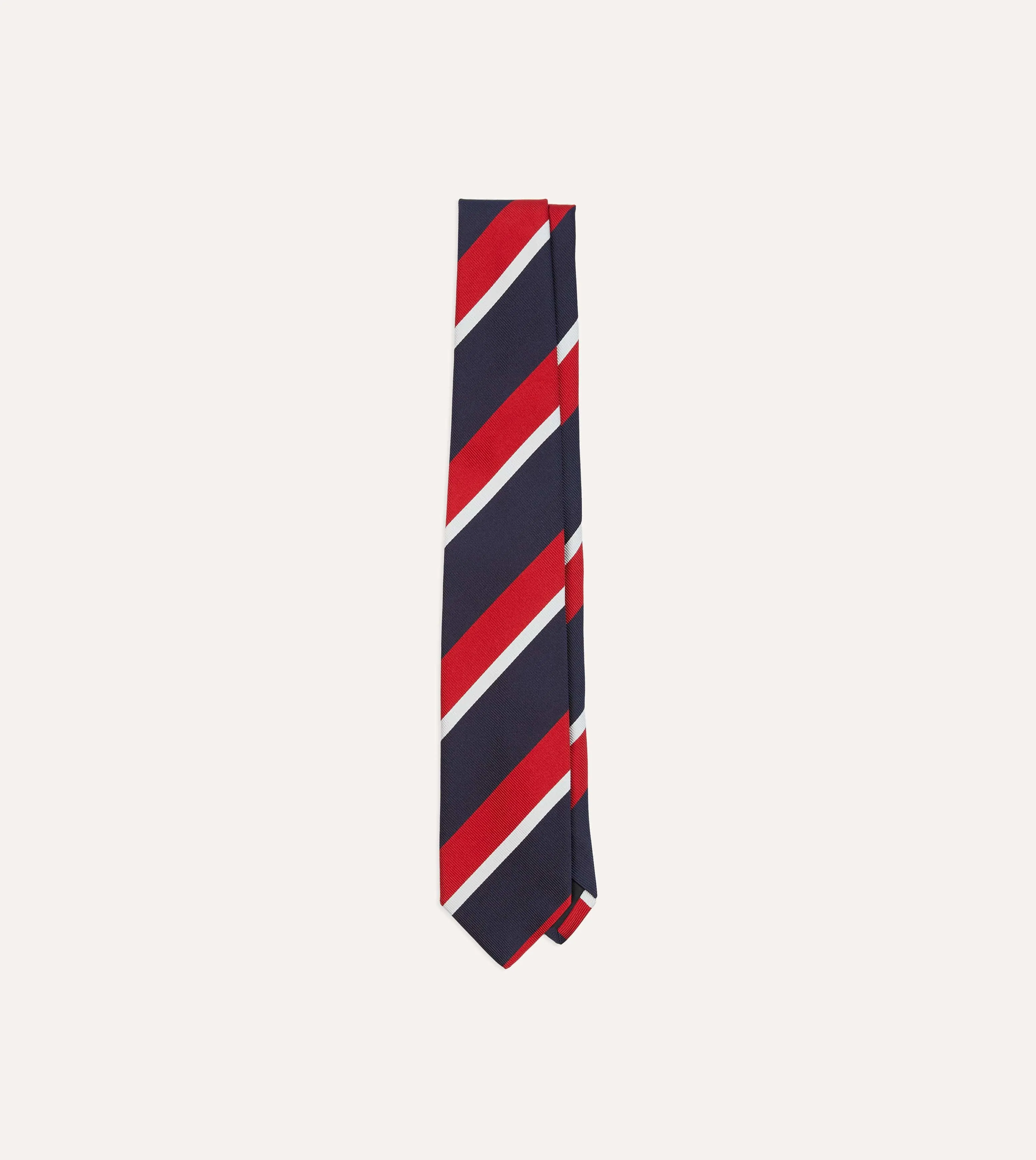 Navy, Red and White Double Broad Stripe Mogador Silk Tipped Tie