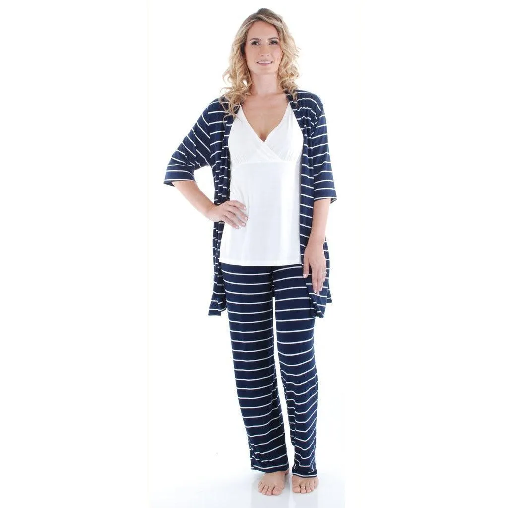 Navy Stripe | Mommy Pajamas & Baby Set