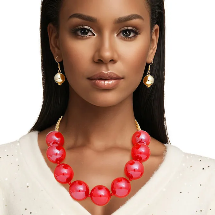 Necklace Fuchsia Marble Jumbo Ball Bead Set