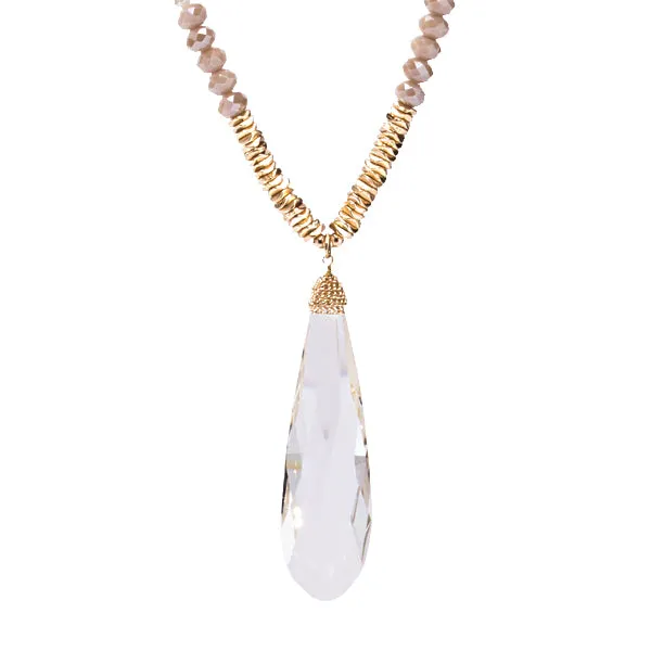 Ophelia Beaded Crystal Teardrop Long Necklace