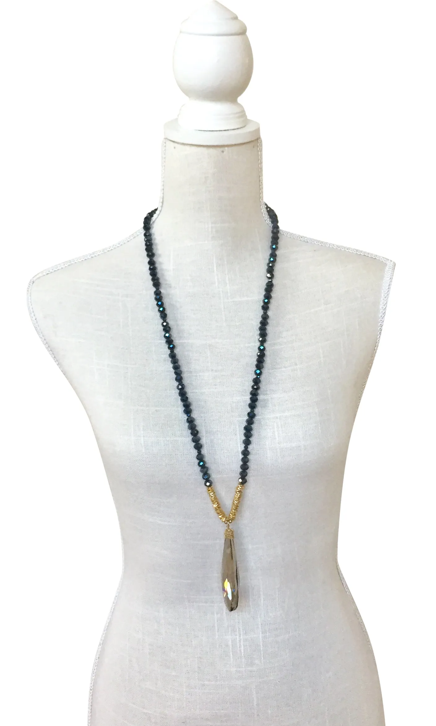 Ophelia Beaded Crystal Teardrop Long Necklace