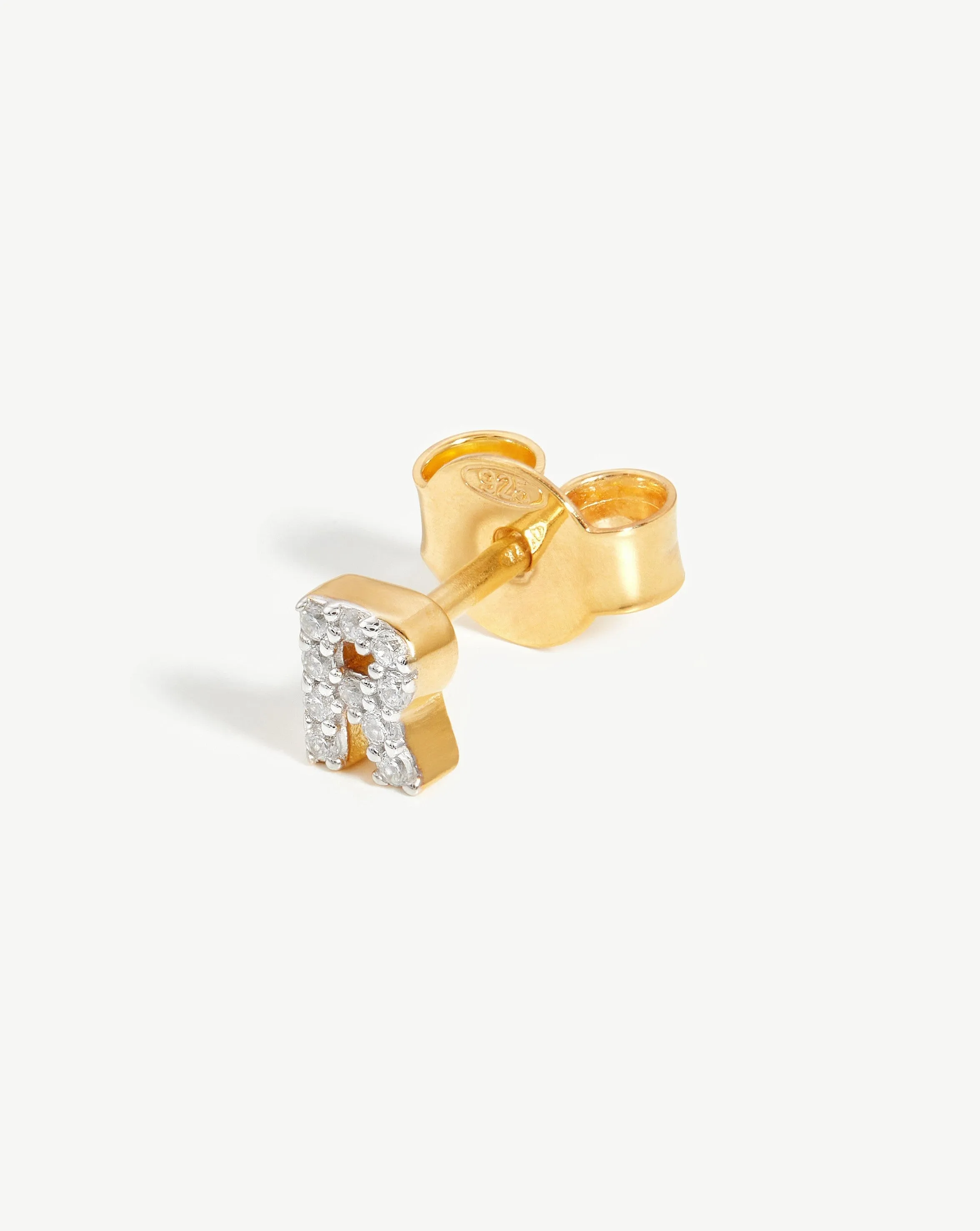 Pave Initial Single Stud Earring - Initial R | 18ct Gold Plated Vermeil/Cubic Zirconia