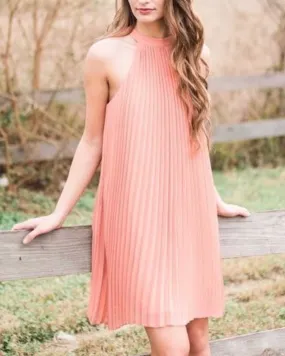 Peach Pleated Halter Dress Entro