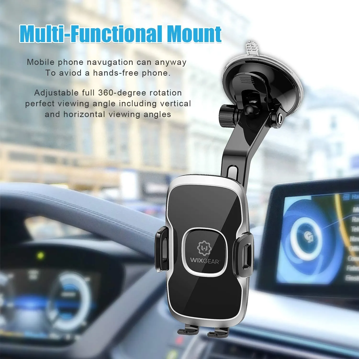 Phone Holder for Car, WixGear Universal Dashboard Curved Phone Car Suction Cup Mount Holder for Cell Phone 360 Degree Rotation