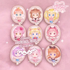 PIN(s)/BROACHES(s) - classic Magical Girls - Wood finish/Pink heart rubber pinback