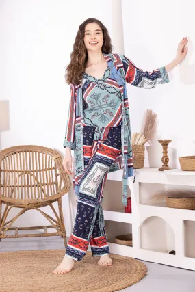 Printed Pj set with Long Robe