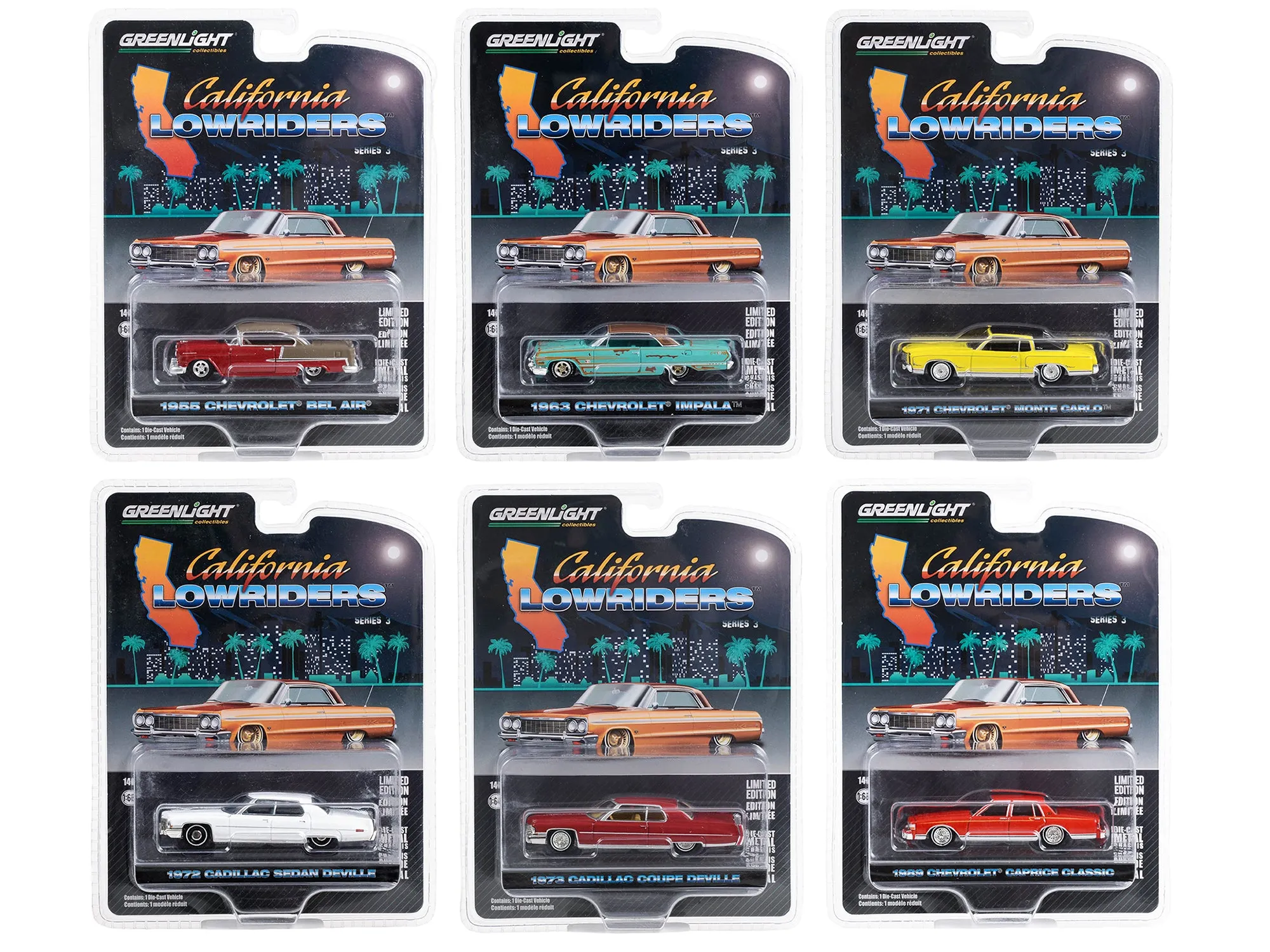 "California Lowriders" Set of 6 pieces Series 3 1/64 Diecast Model Cars by Greenlight